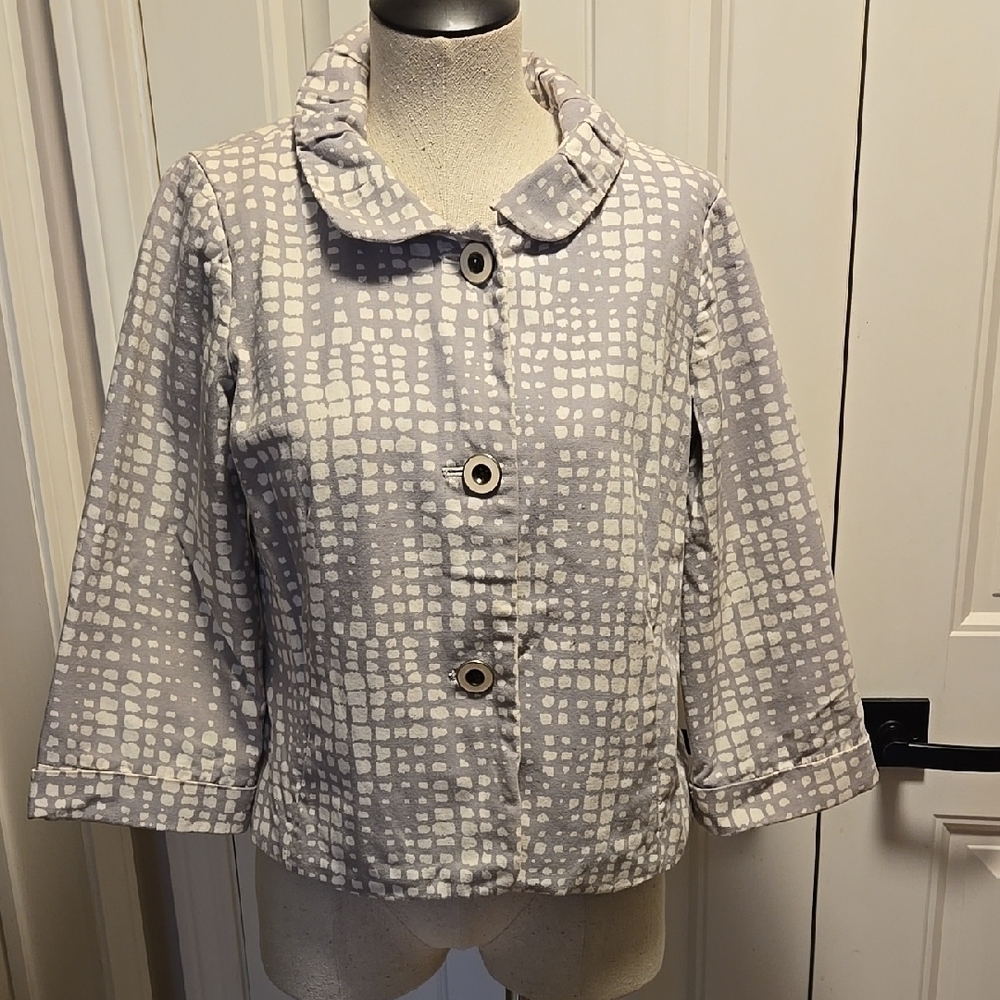 J Crew Cropped Blazer With Three Quarter Lenhth Sleeves Scalloped Collar Size 10